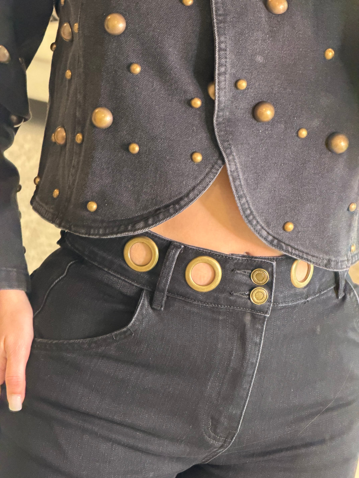 Luxe Gold Hoops Black Barrel Pants