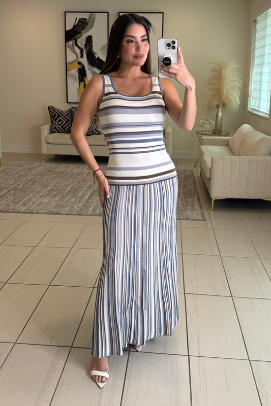 Linear Muse Stripes Blue Maxi Dress