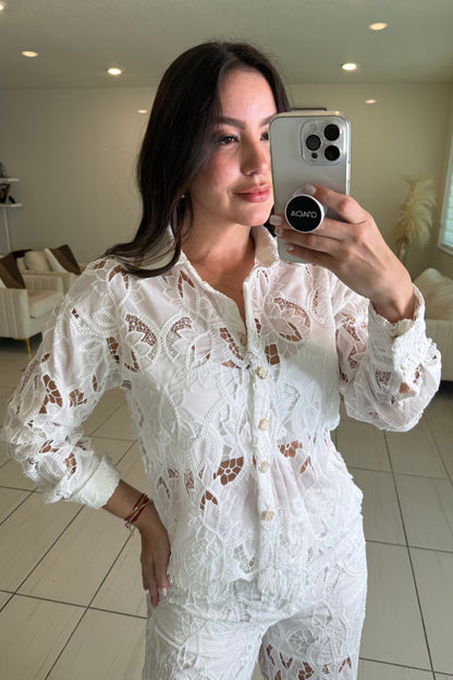 Petal Whispers White Pant Set