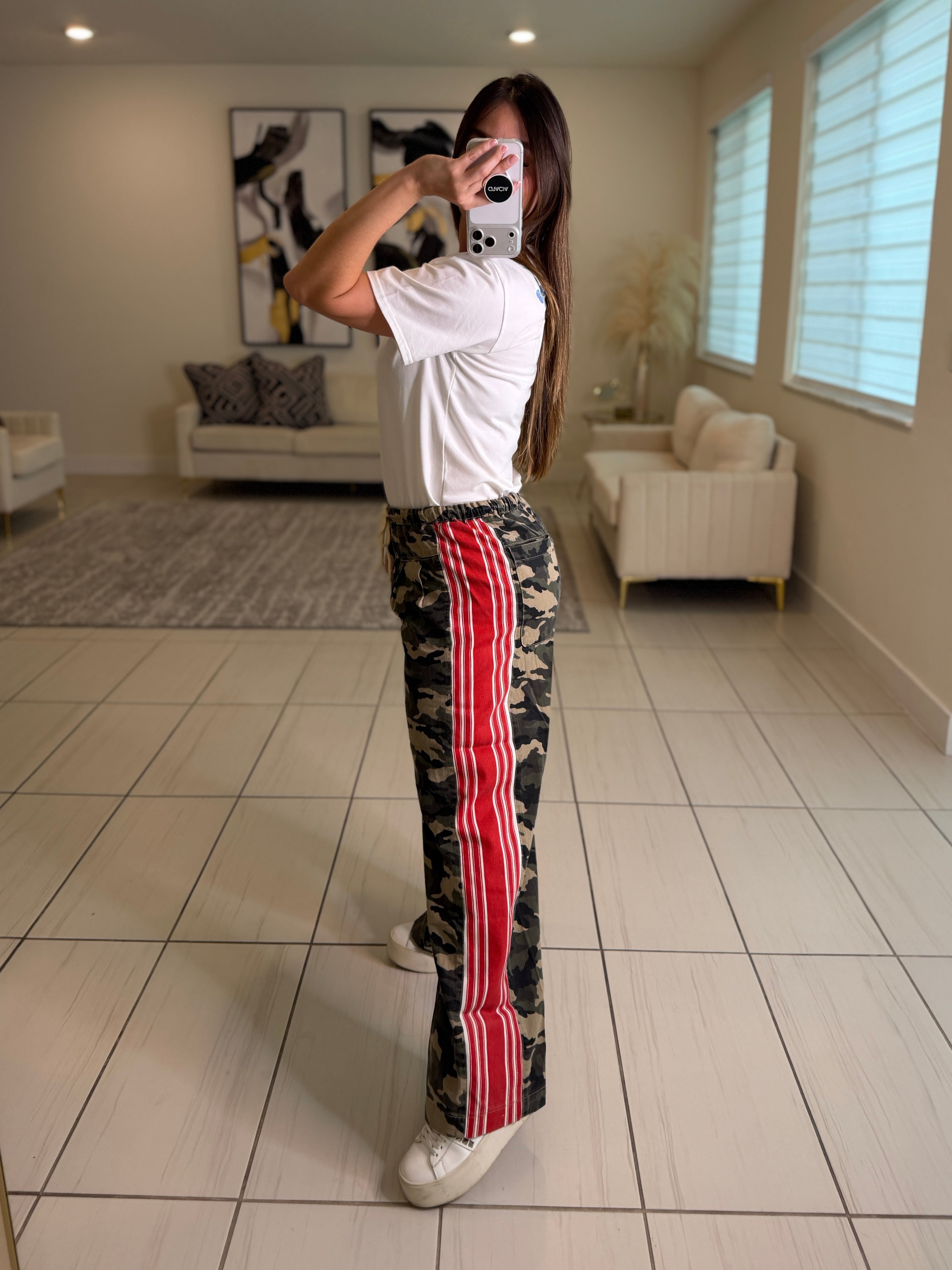 Structured Military Red Stripes Pants