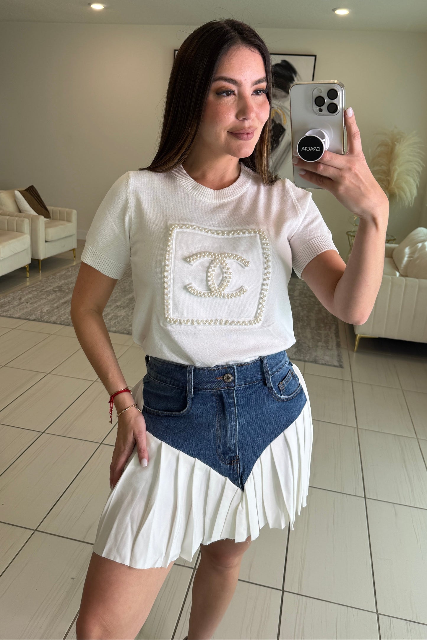 Strong Attraction White and Denim Skort