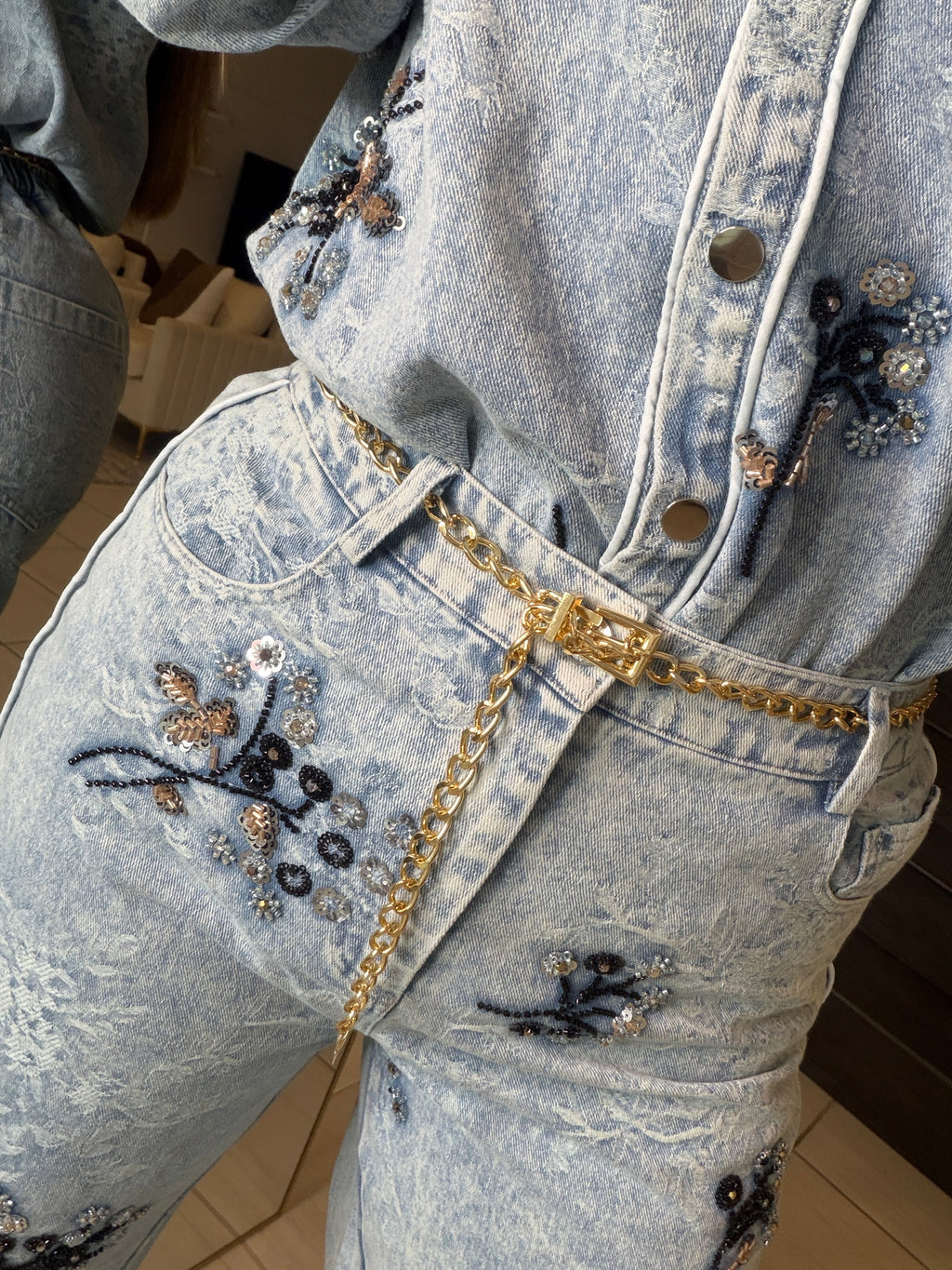Perfect Details Denim Pant Set