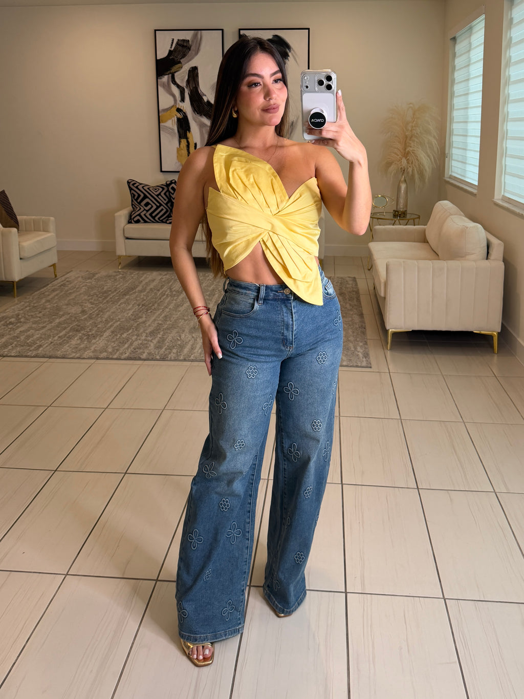 The Bloom Effect Floral Blue Denim Pants