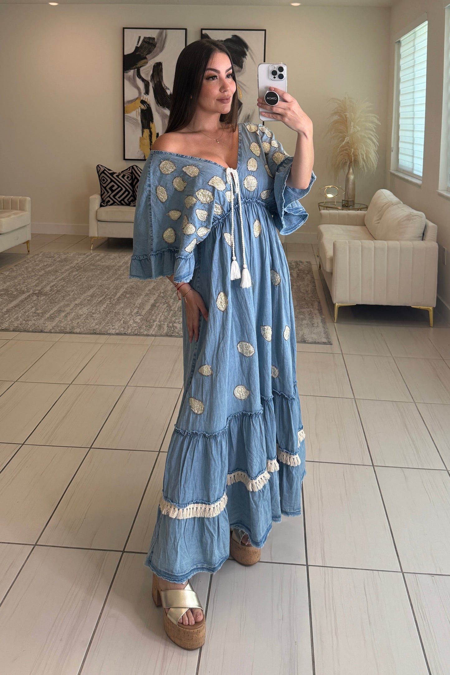 BohoChic Denim Maxi Dress