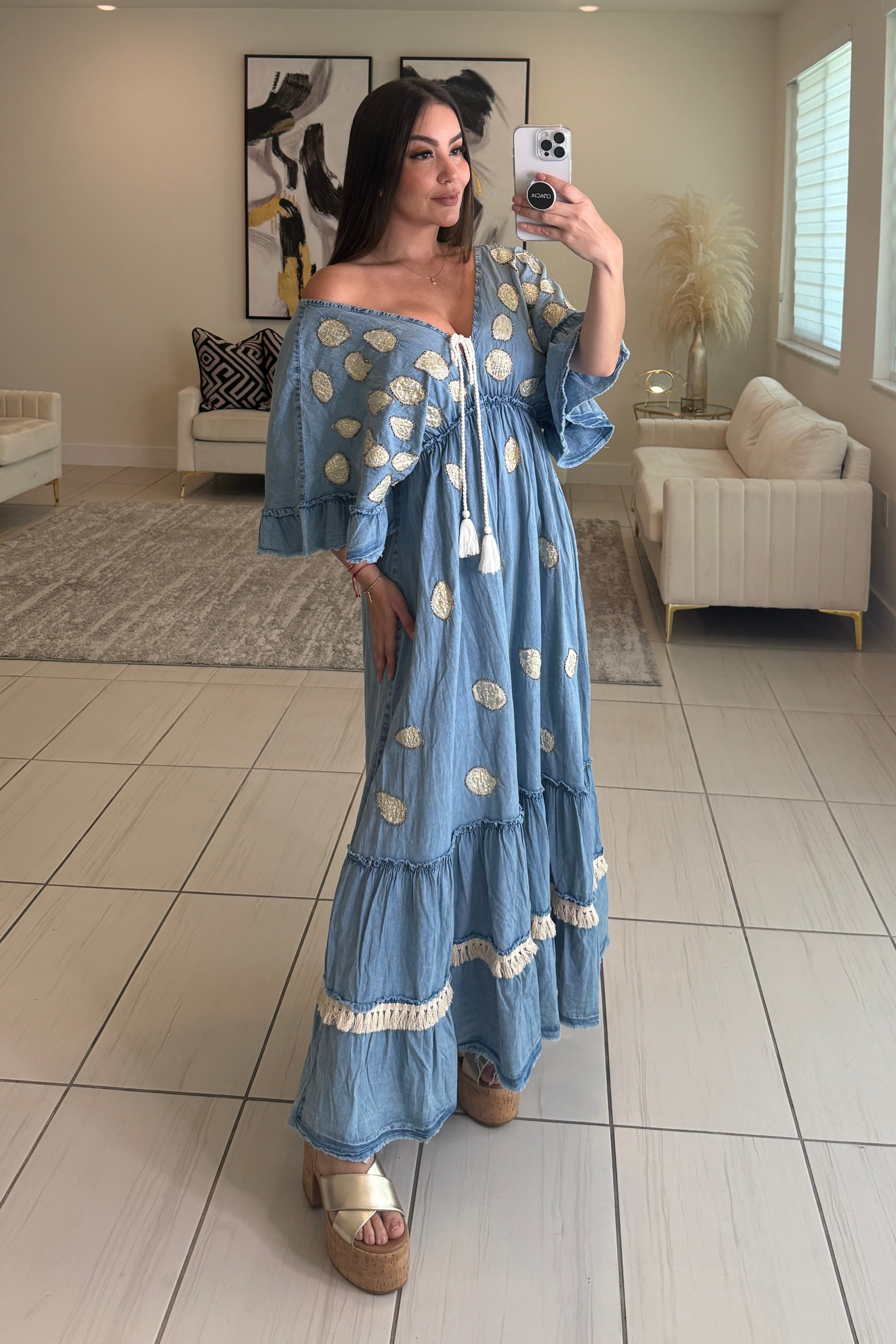 BohoChic Denim Maxi Dress