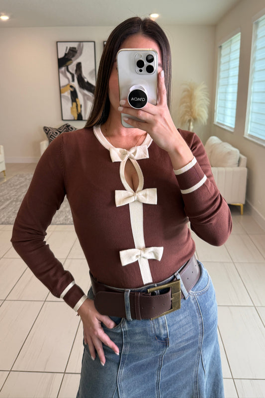 Cutest Bow Brown Sweater Top