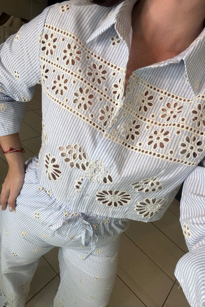 Sundown Ease Stripes Blue Pant Set