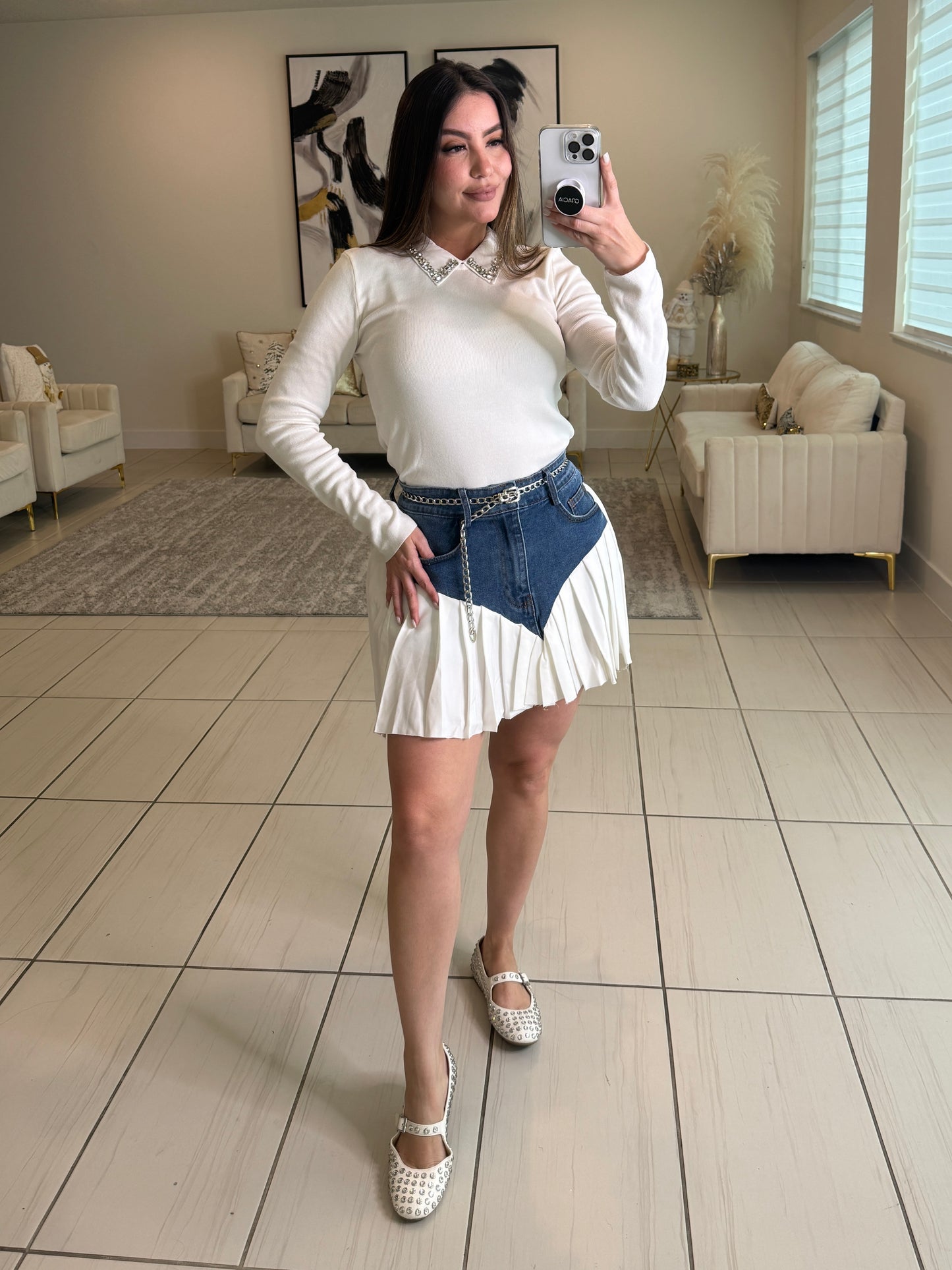 Strong Attraction White and Denim Skort