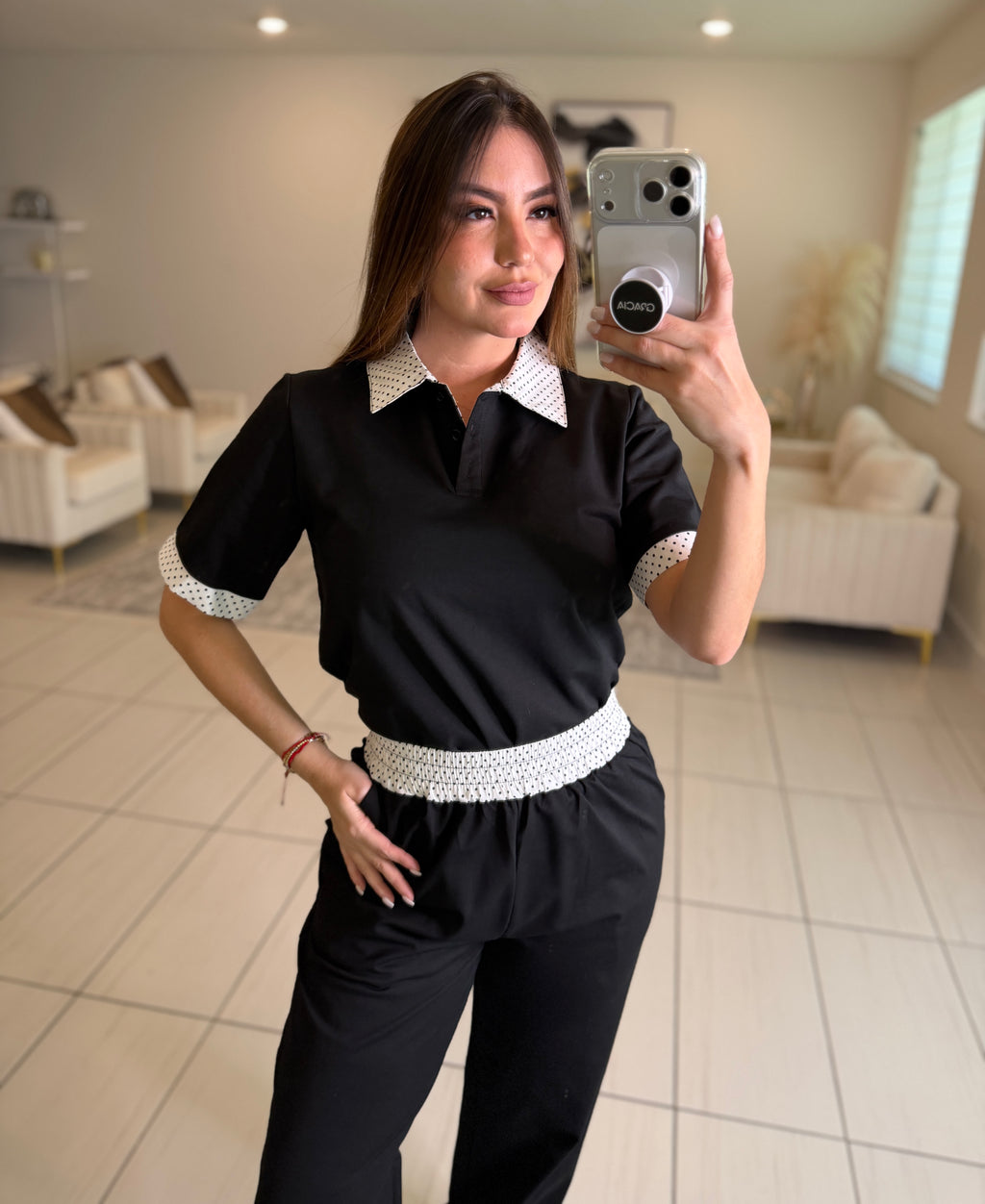Dainty Love Dots Black Pant Set