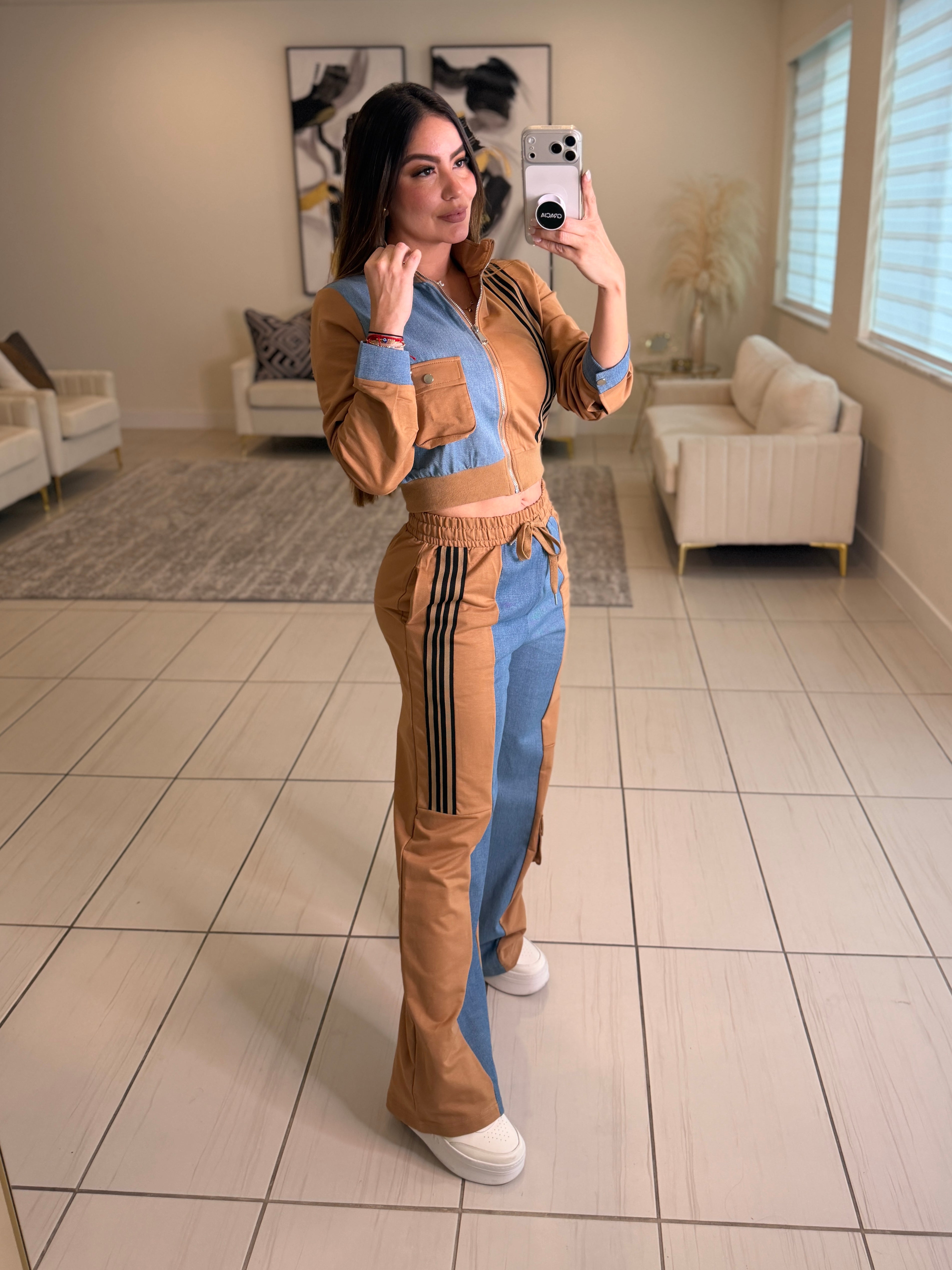 Divine Mocha and Denim Contrast Pant Set
