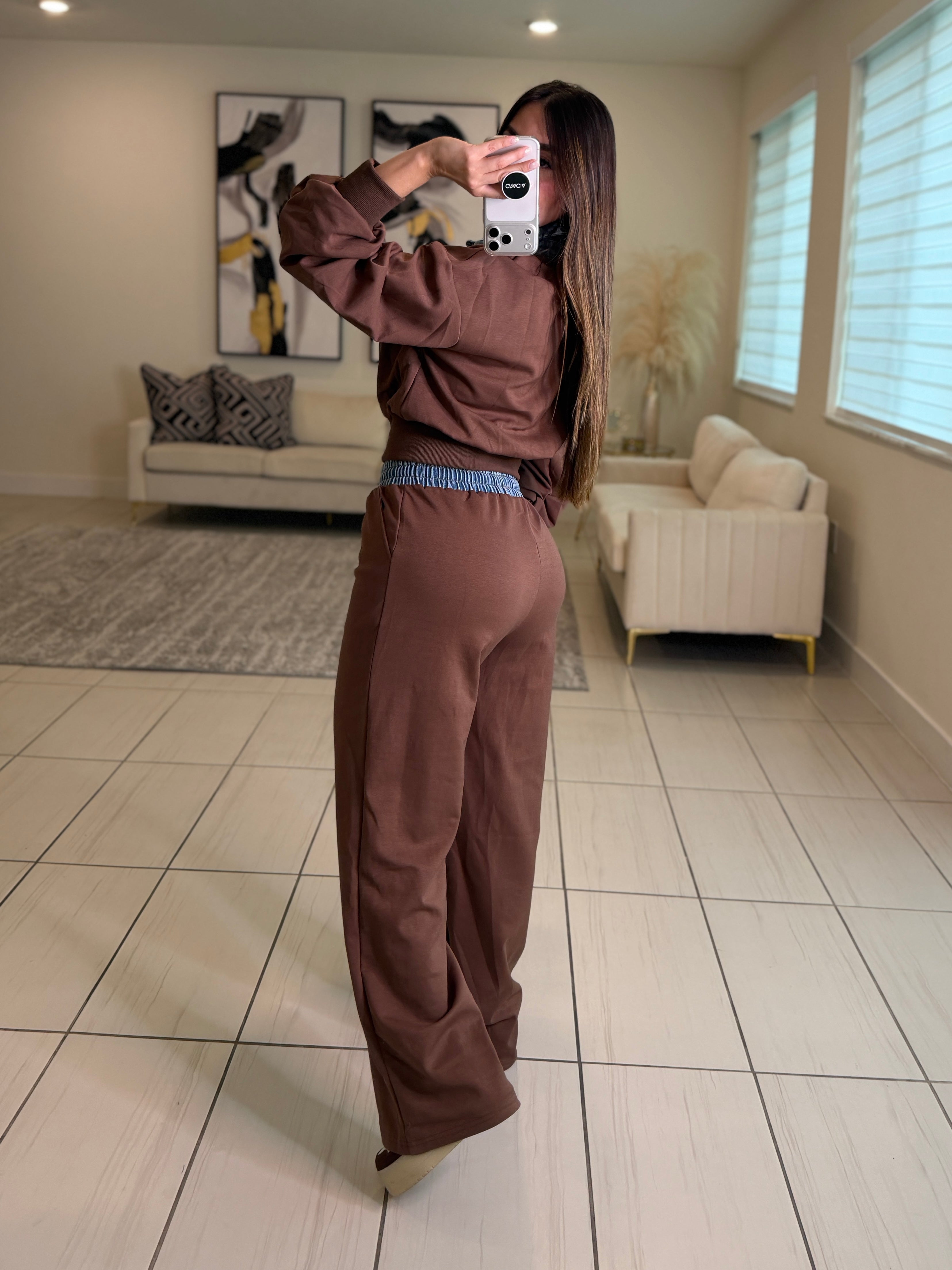 Divine Brown and Denim Contrast Pant Set