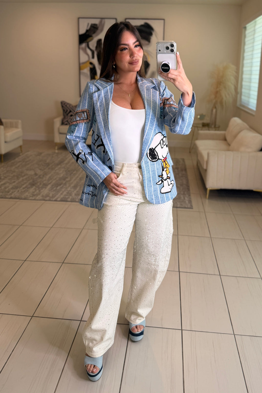 Divine Rhinestones Barrel White Pants