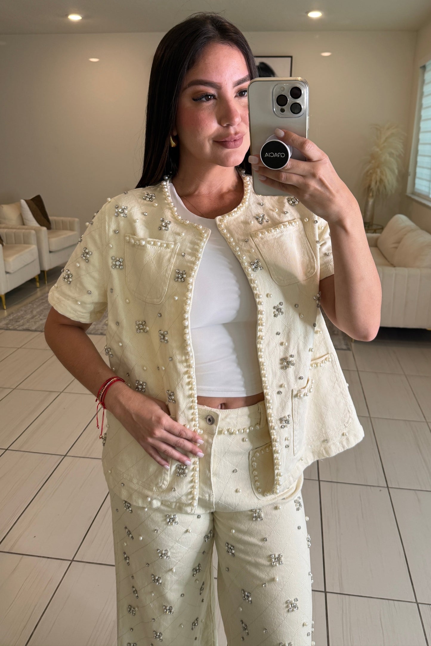 Luxe Stitch Beige Denim Set