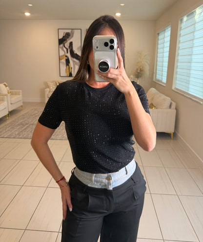 Midnight Rhinestones Black Top
