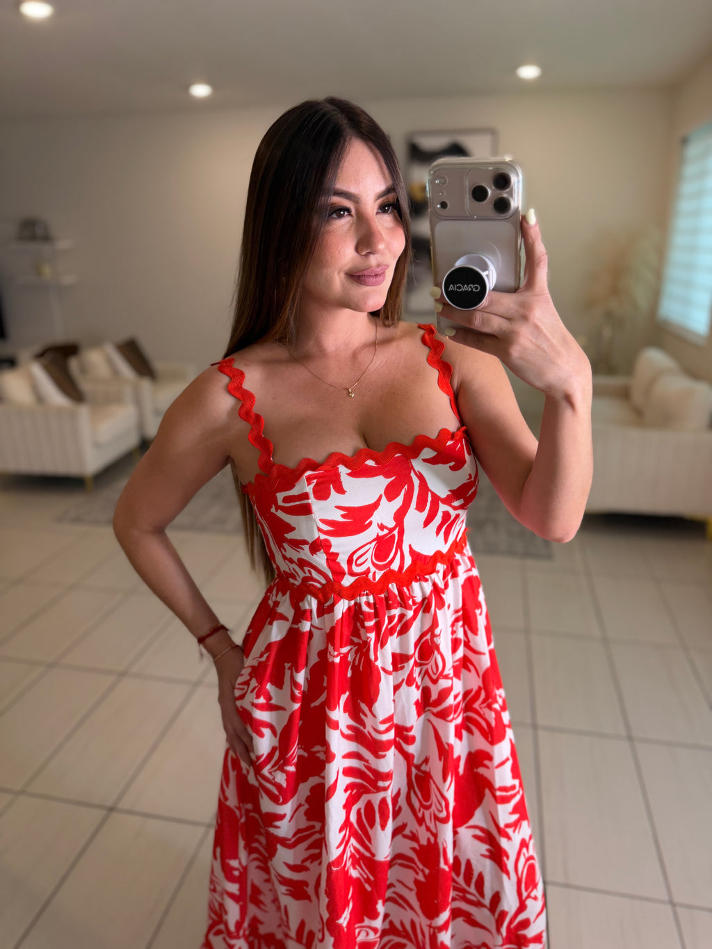 Garden Reverie Floral Red Midi Dress