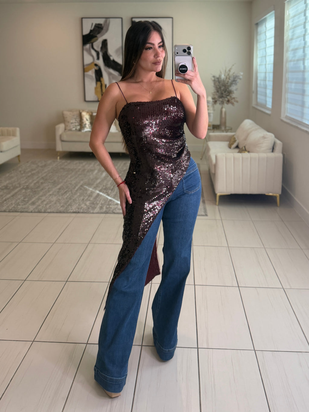 Midnight Glitz Sequin Burgundy Top