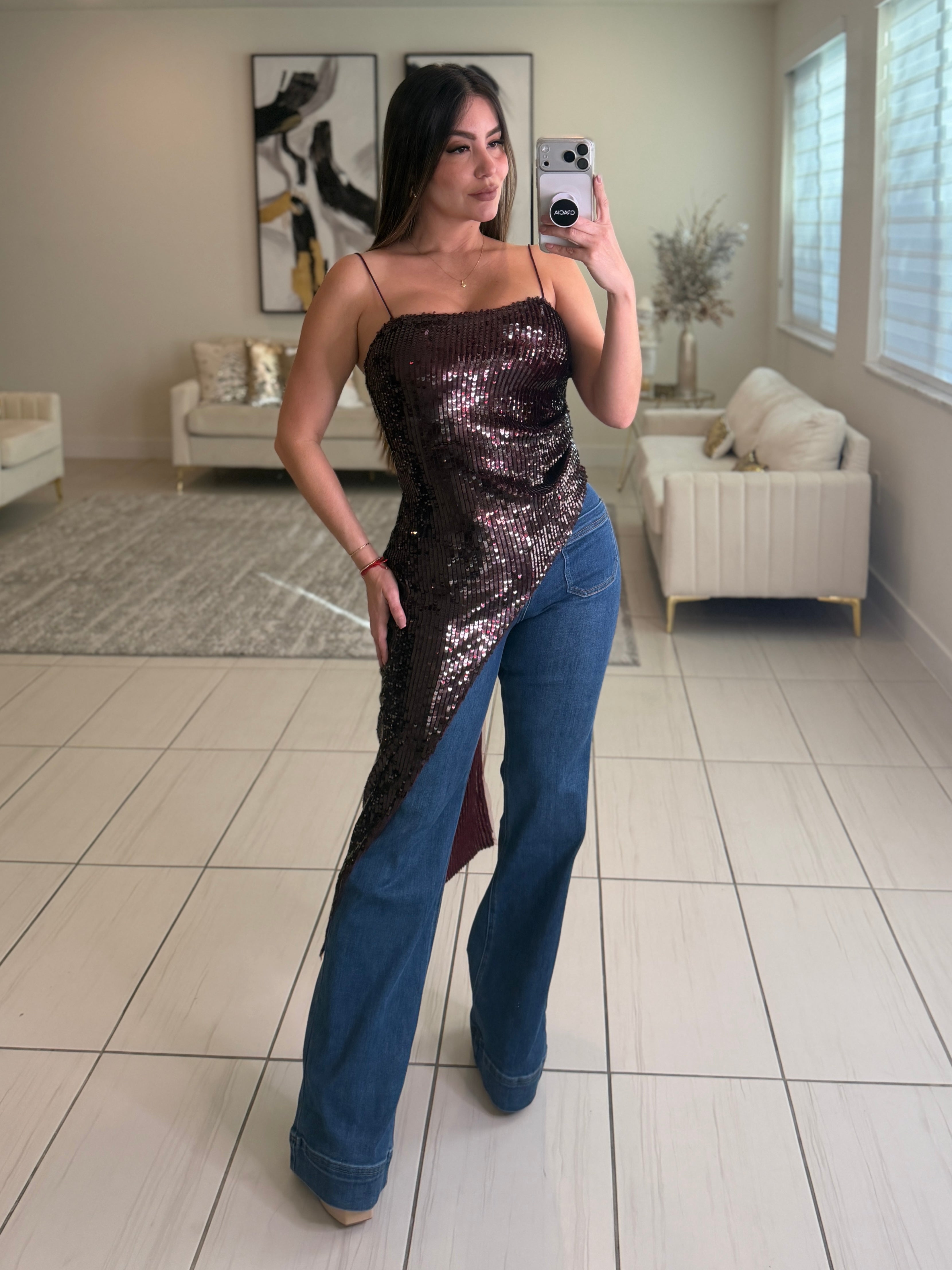 Midnight Glitz Sequin Burgundy Top