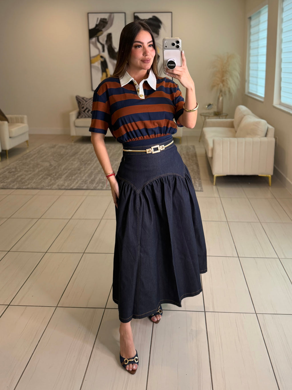 Sweet Stripes Brown and Blue Top