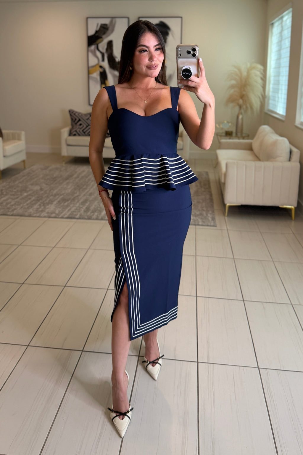 Adorable Affair Navy Blue Skirt Set