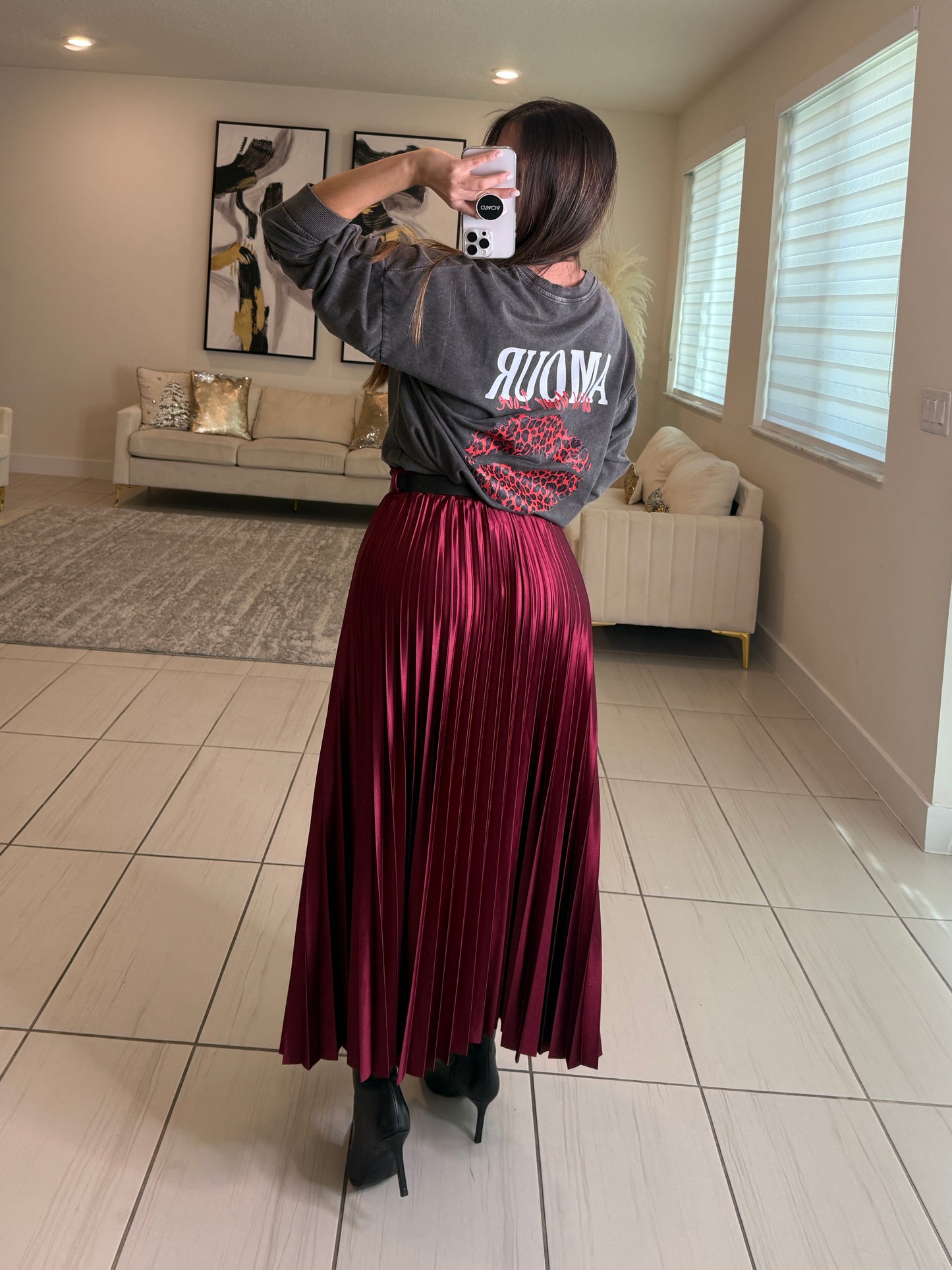 Adorable Affair Red Wine Maxi Skirt