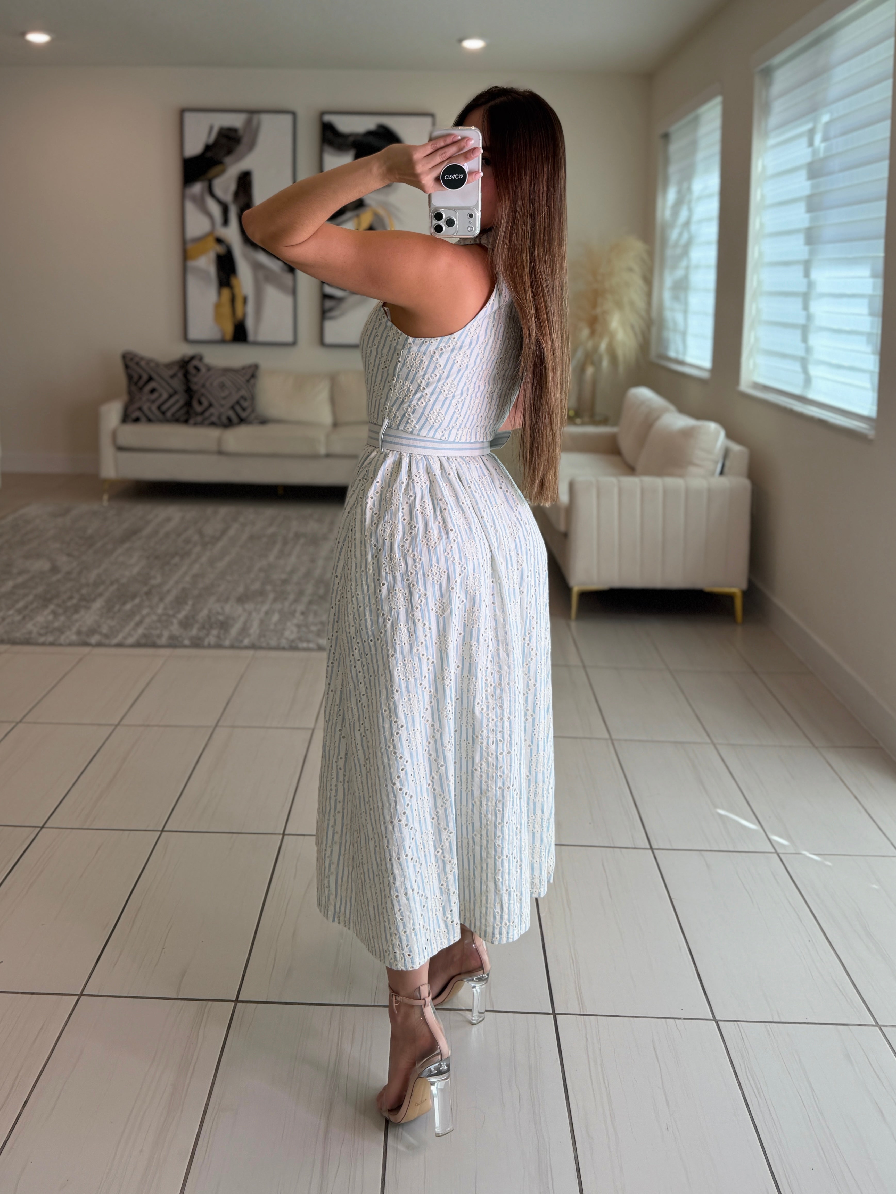 Romantic Stripes Eyelet Blue And White Dress