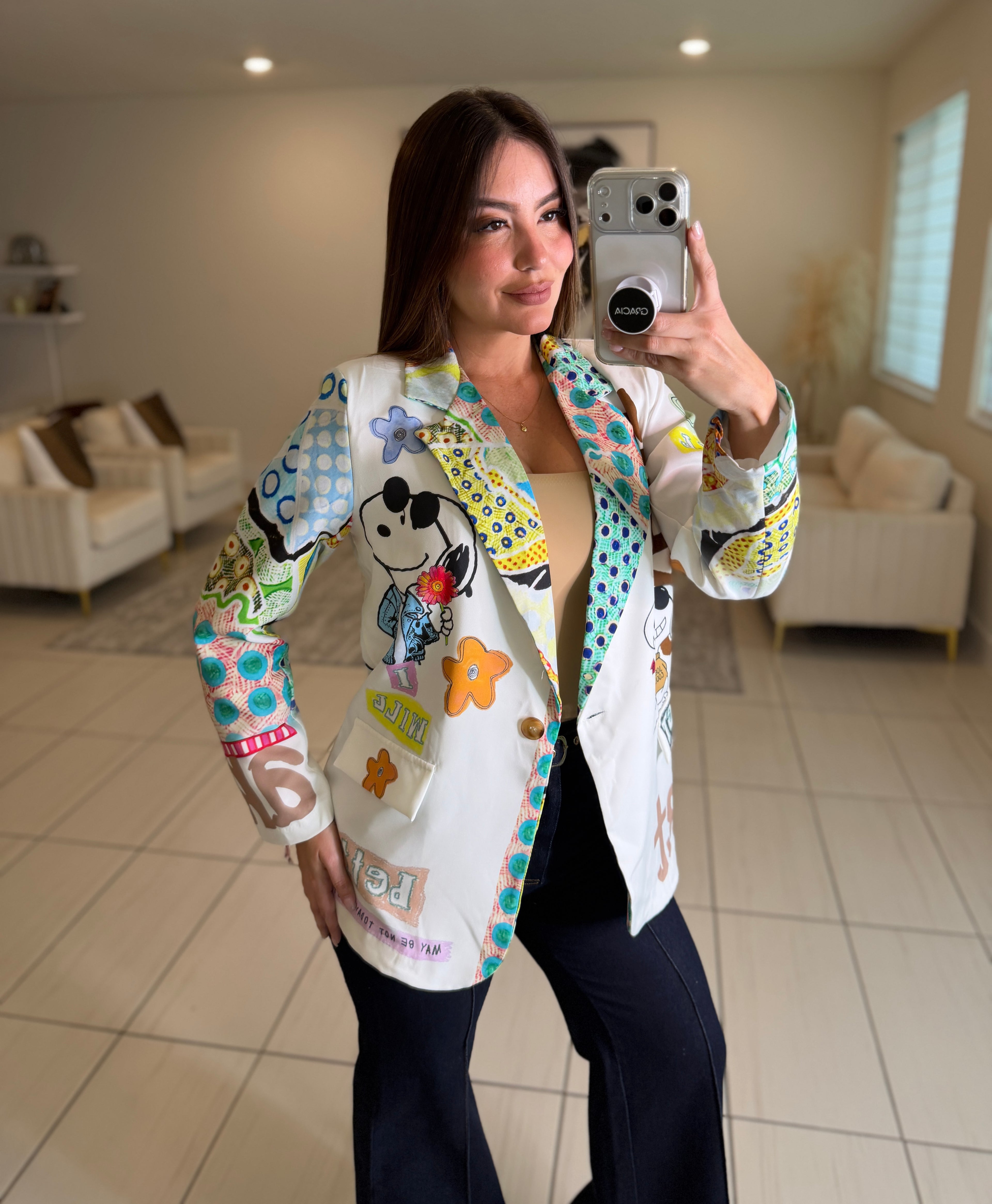Glamorous Printed White Blazer