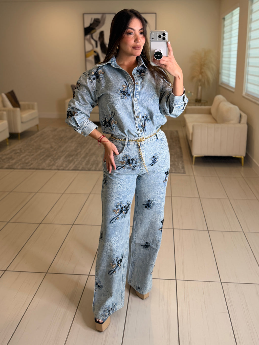 Perfect Details Denim Pant Set