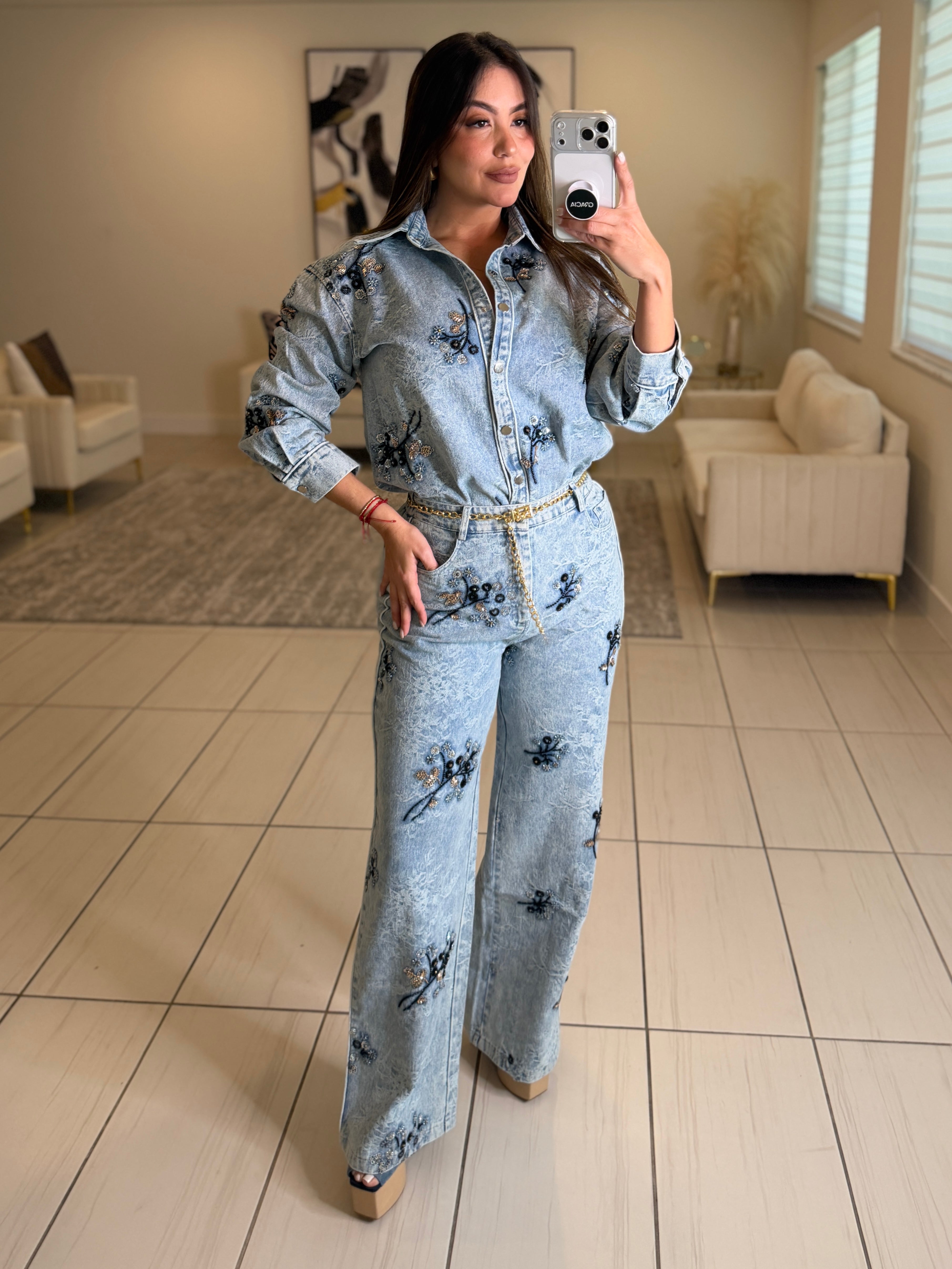 Perfect Details Denim Pant Set