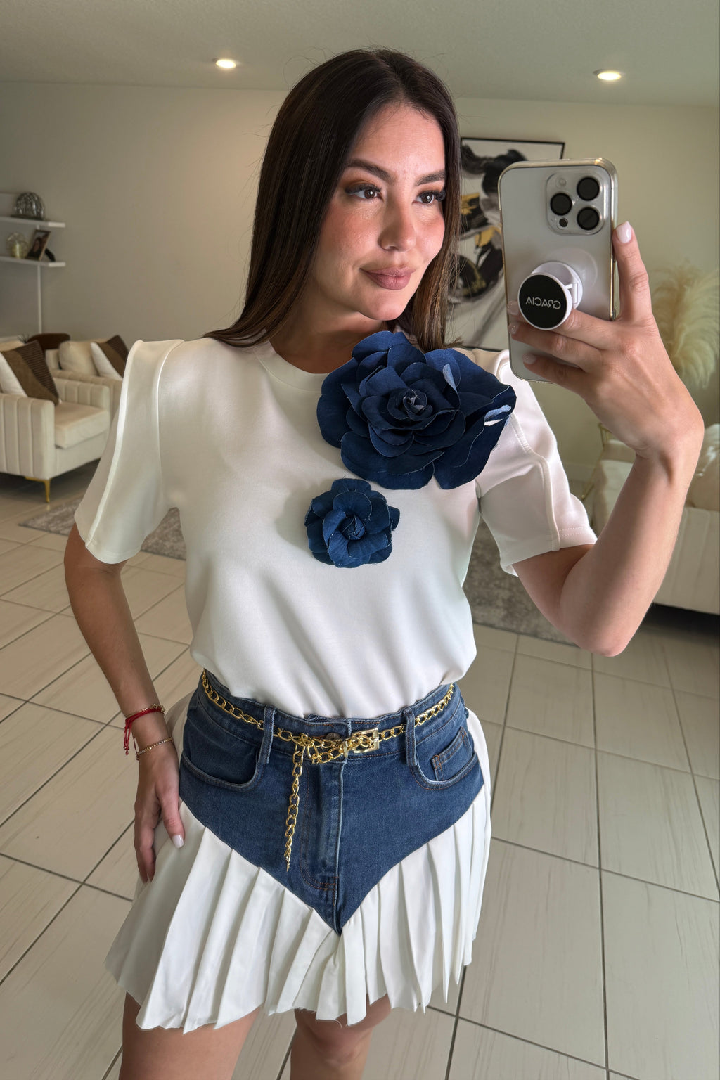 Petal Denim White Top