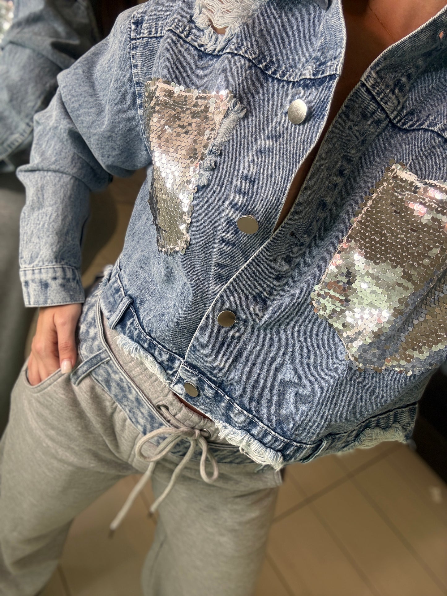 Comfy Contrast Grey and  Denim Pants