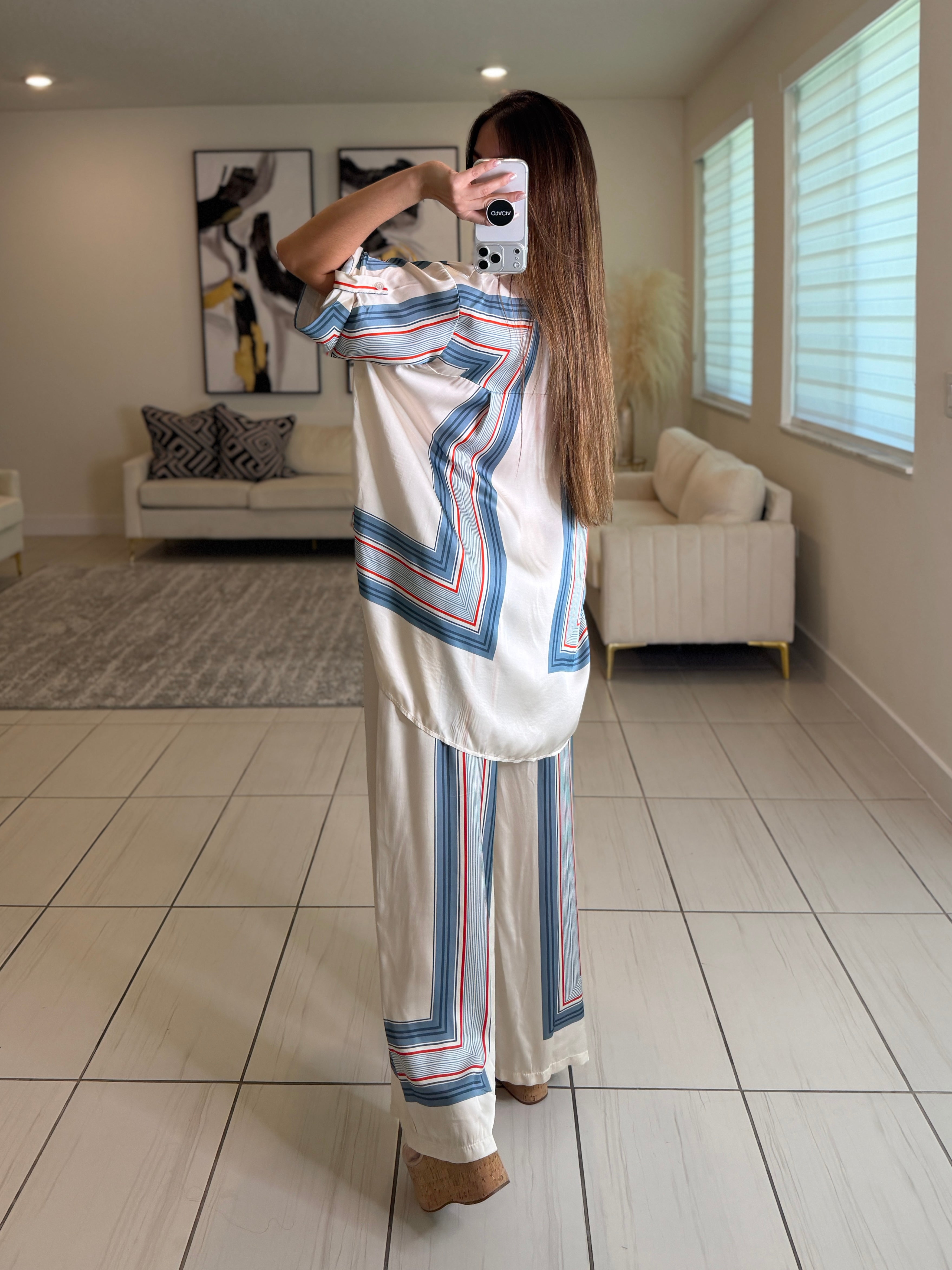 Marine Stripes Beige Pant Set