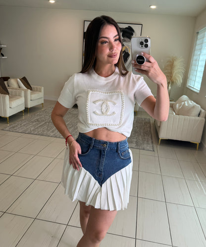 Strong Attraction White and Denim Skort