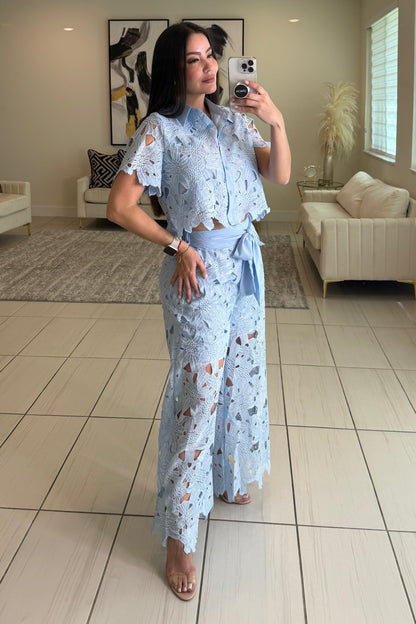 Bloom Crochet Blue Pant Set