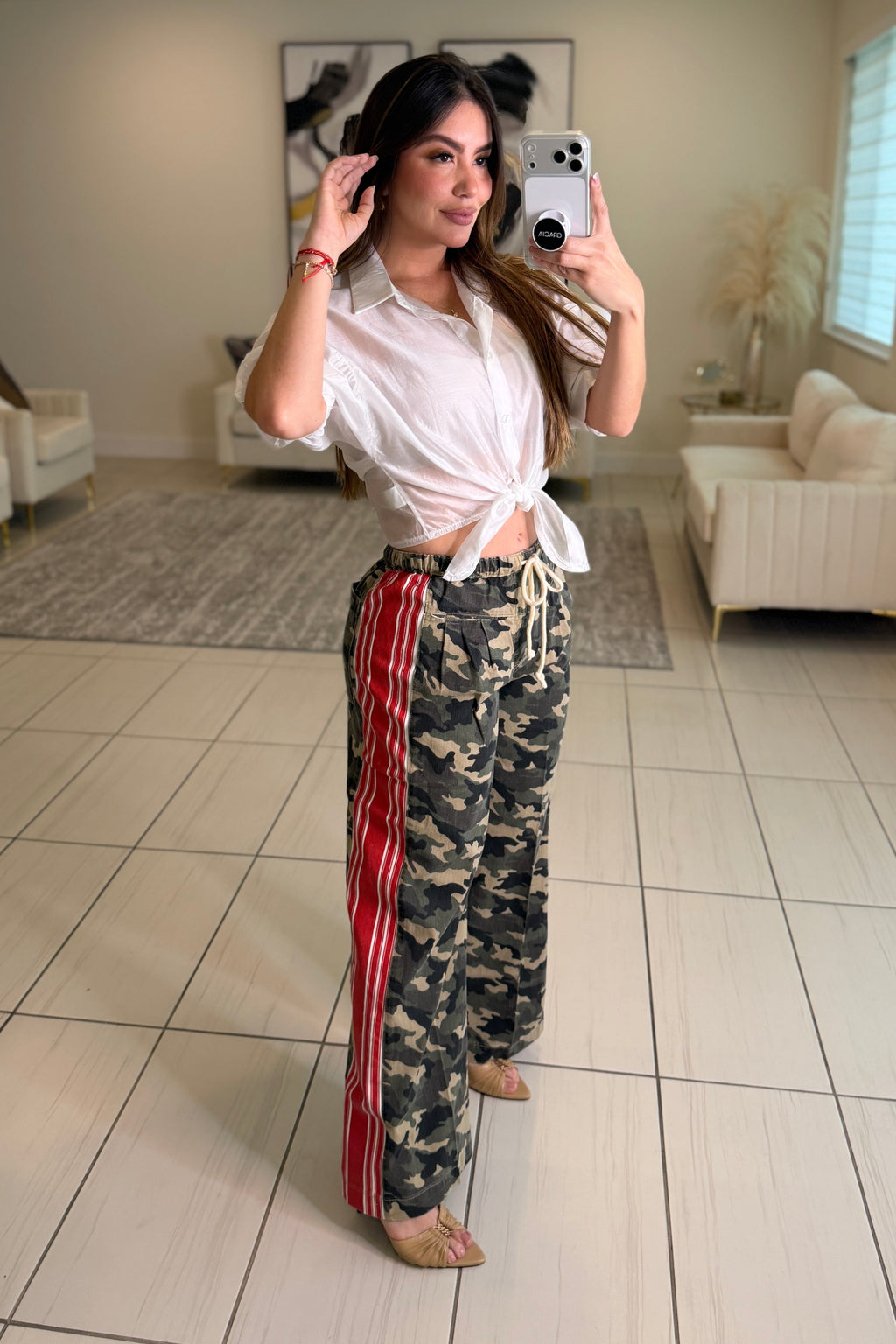 Structured Military Red Stripes Pants