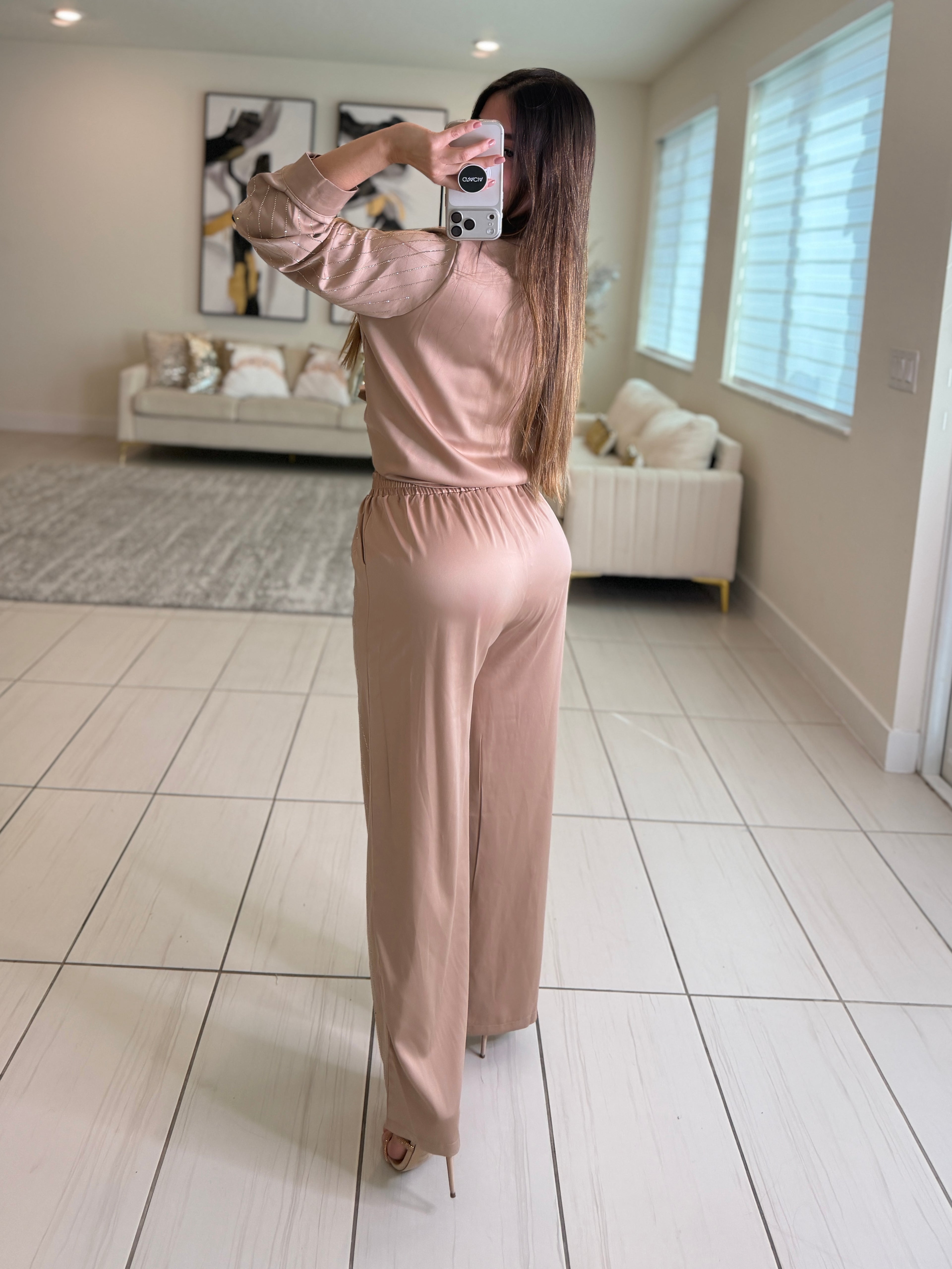 Royal Rhinestones Champagne Pant Set