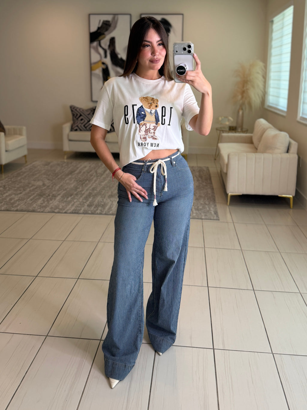 Power Lines Stripes Denim Pants