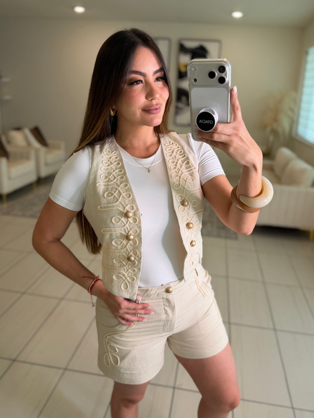 Napoleon Vibes Beige Shorts Set