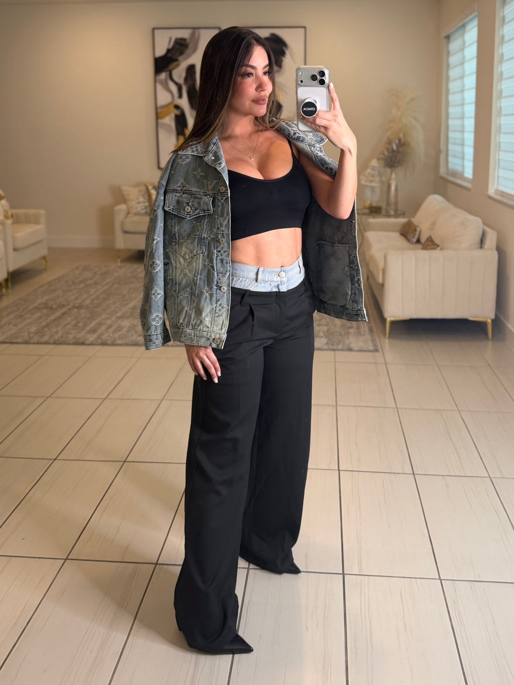 Iconic Contrast Black and Denim Pants
