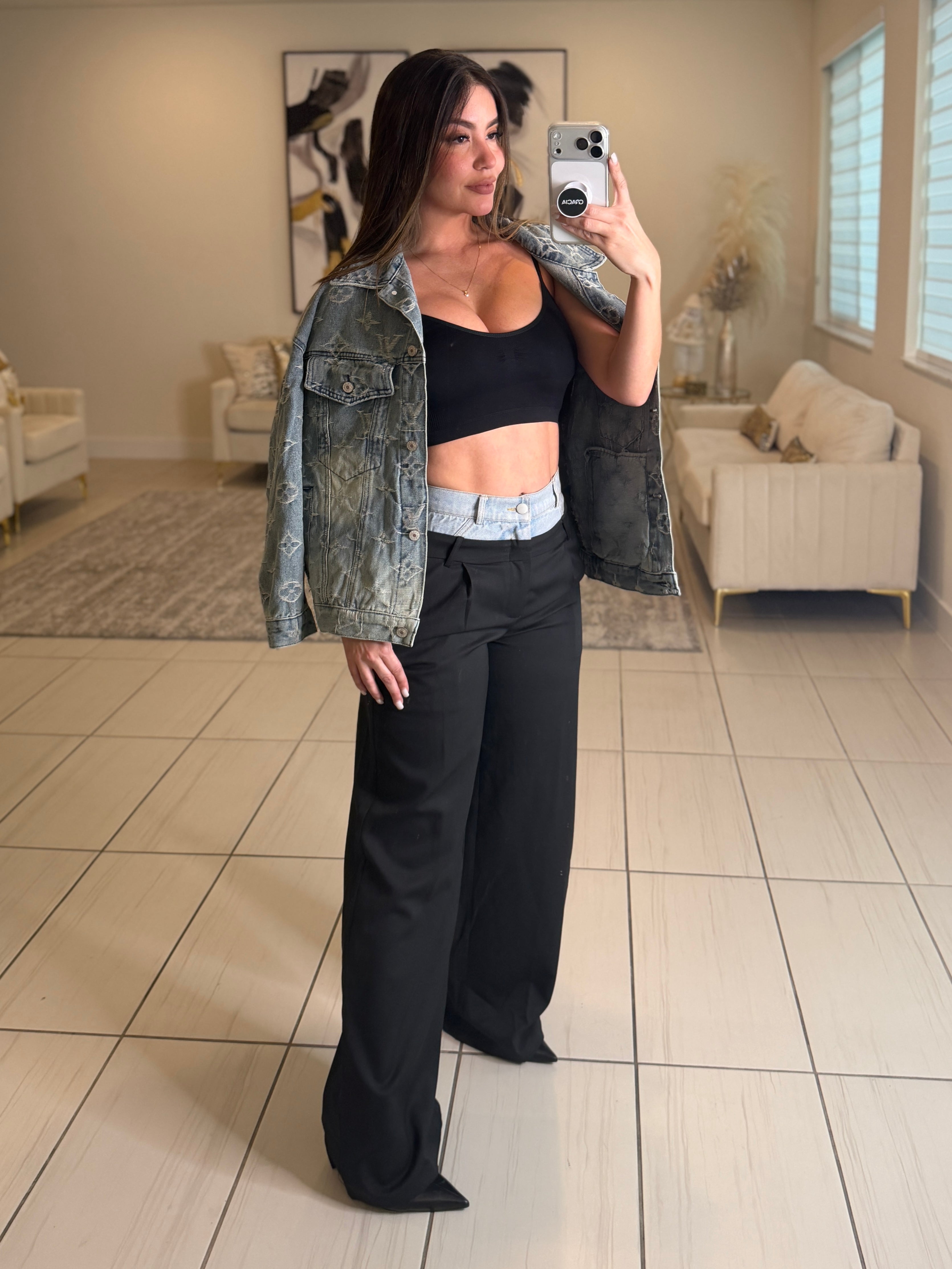 Iconic Contrast Black and Denim Pants