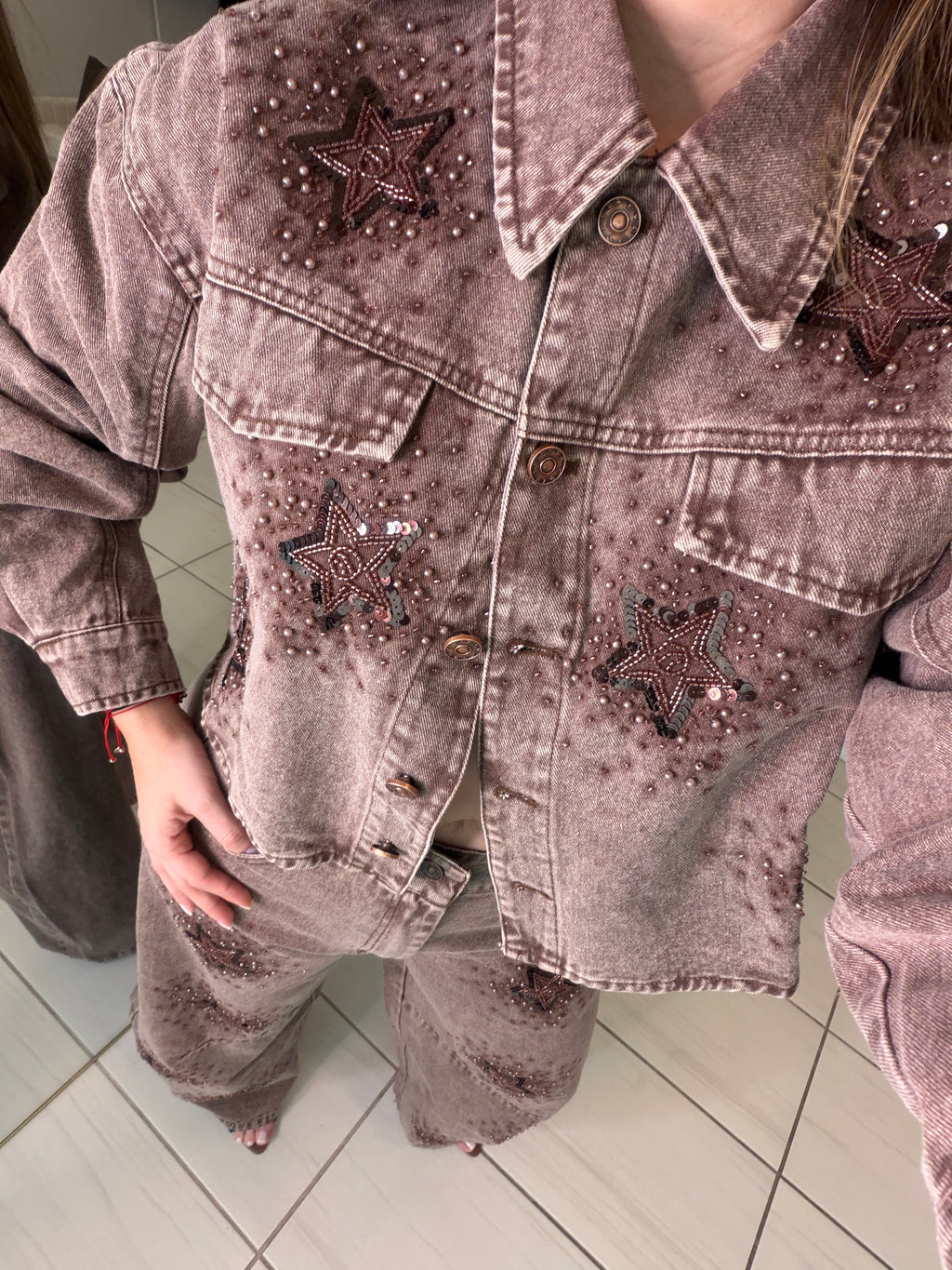 Stars Allure Brown Denim Pant Set