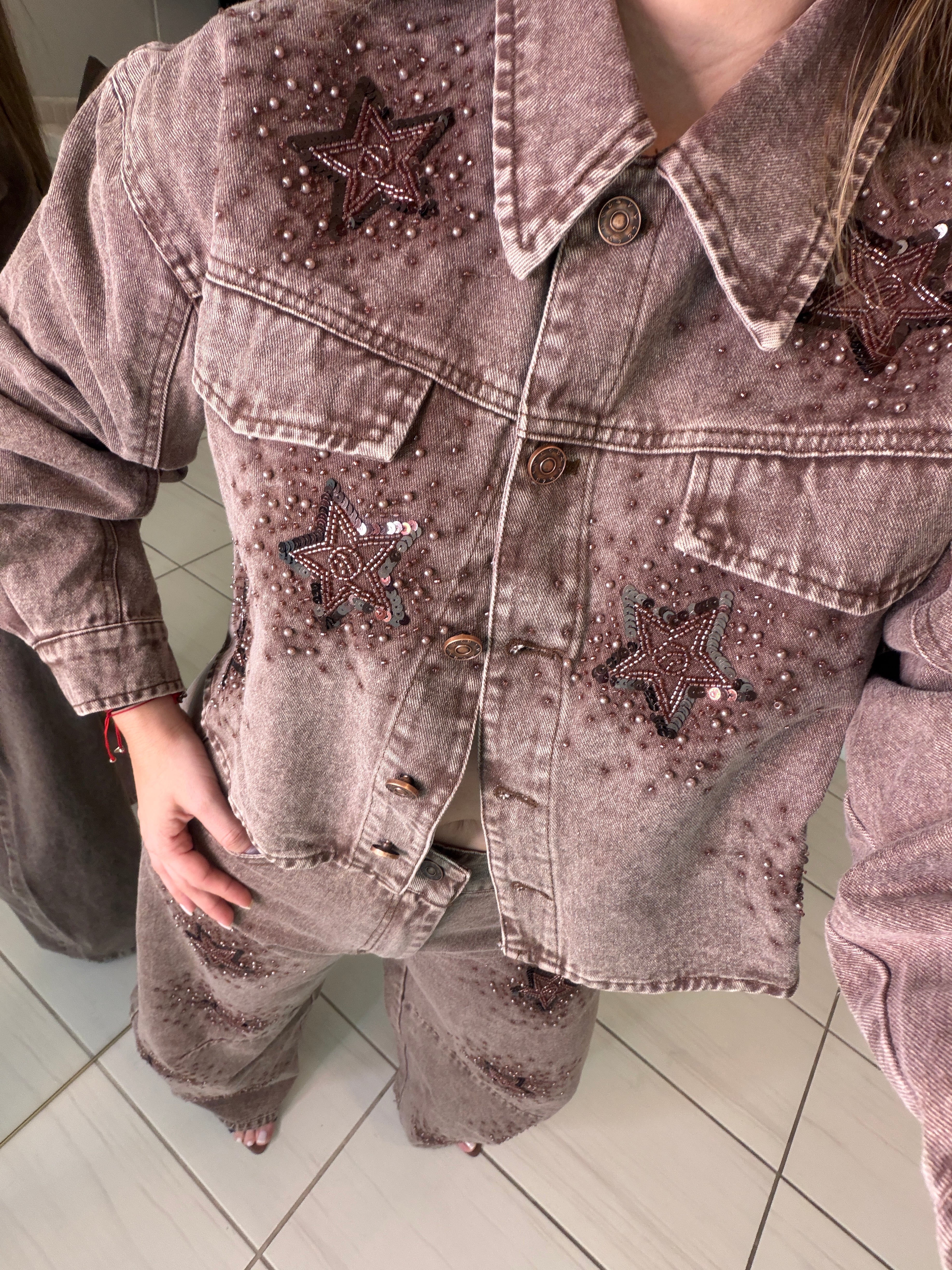 Stars Allure Brown Denim Pant Set
