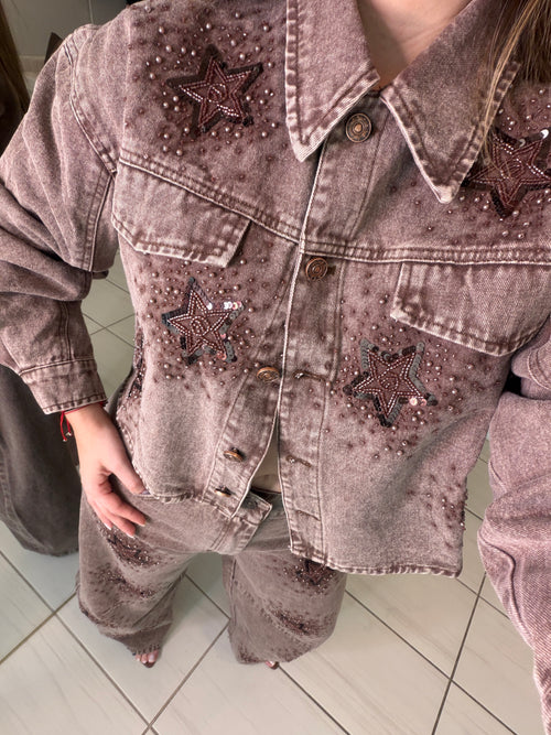 Stars Allure Brown Denim Pant Set