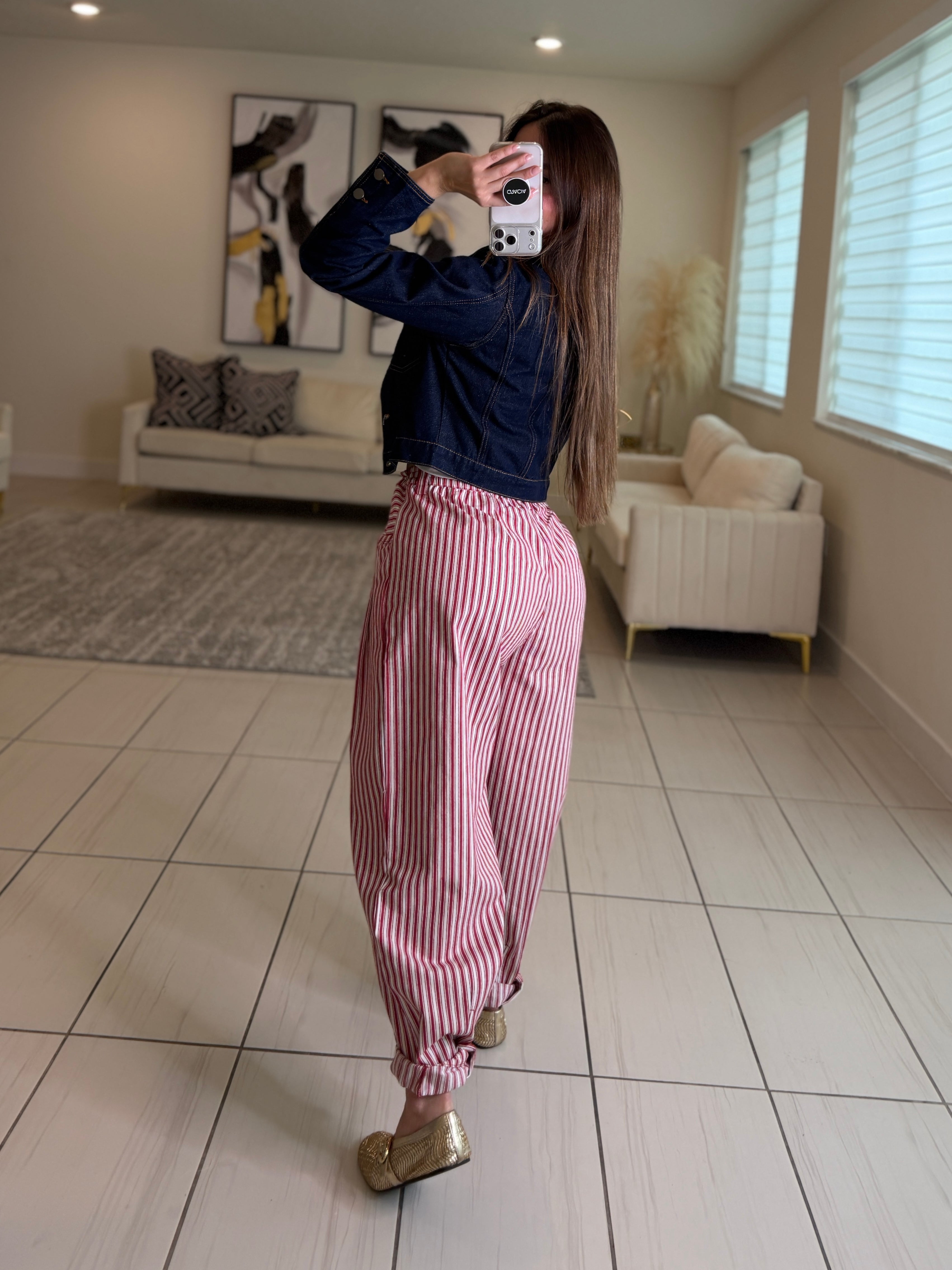 Dainty Stripes Red and White Barrel Pants