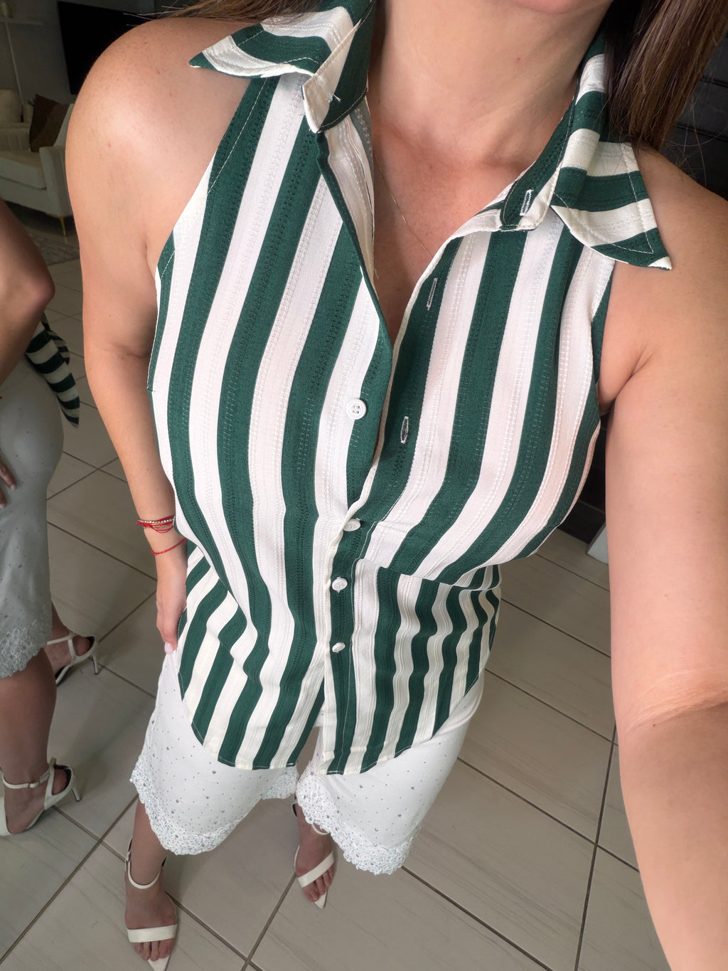 First Class Striped Green and White Top