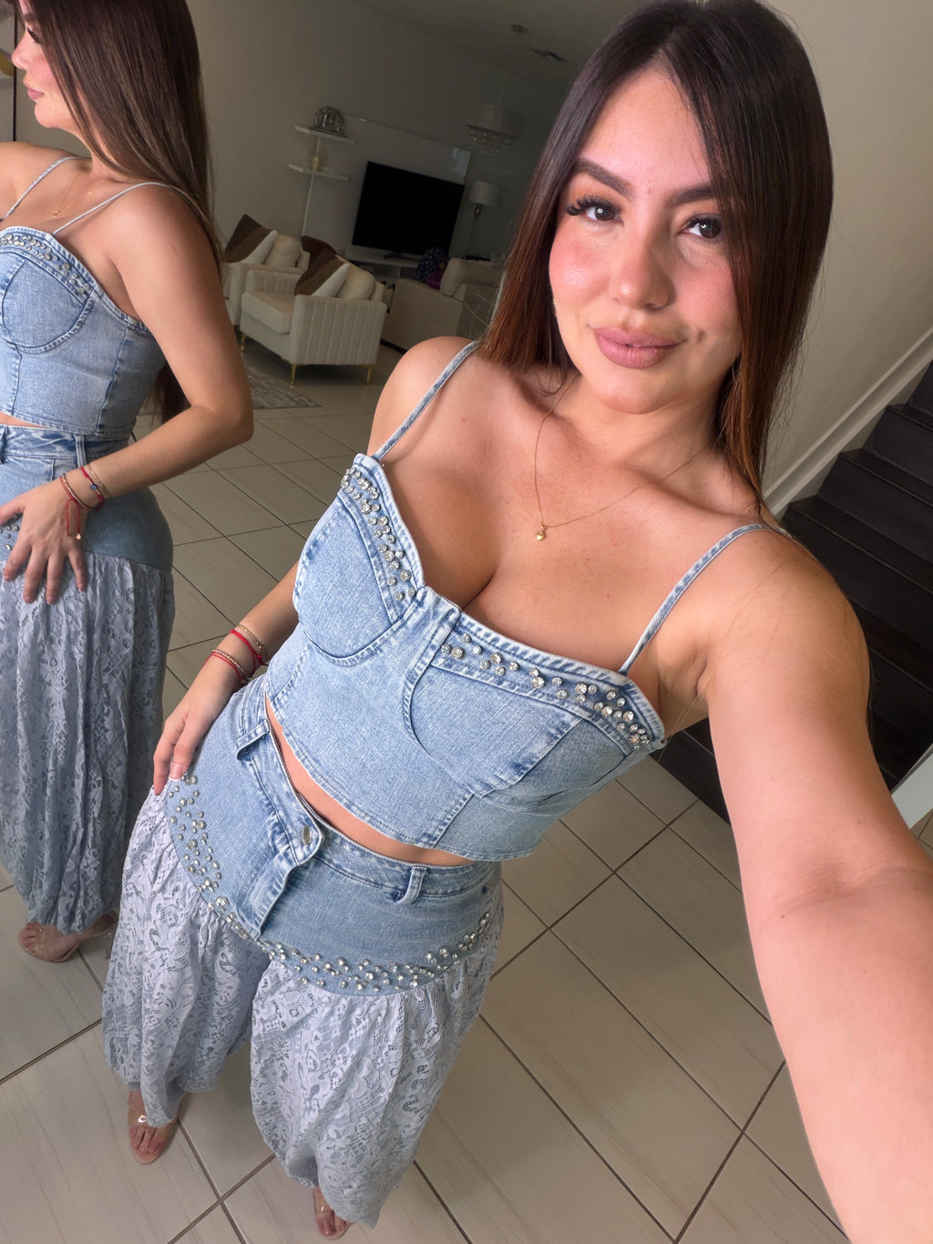 Radiant Prairie Lace Blue Pant Set
