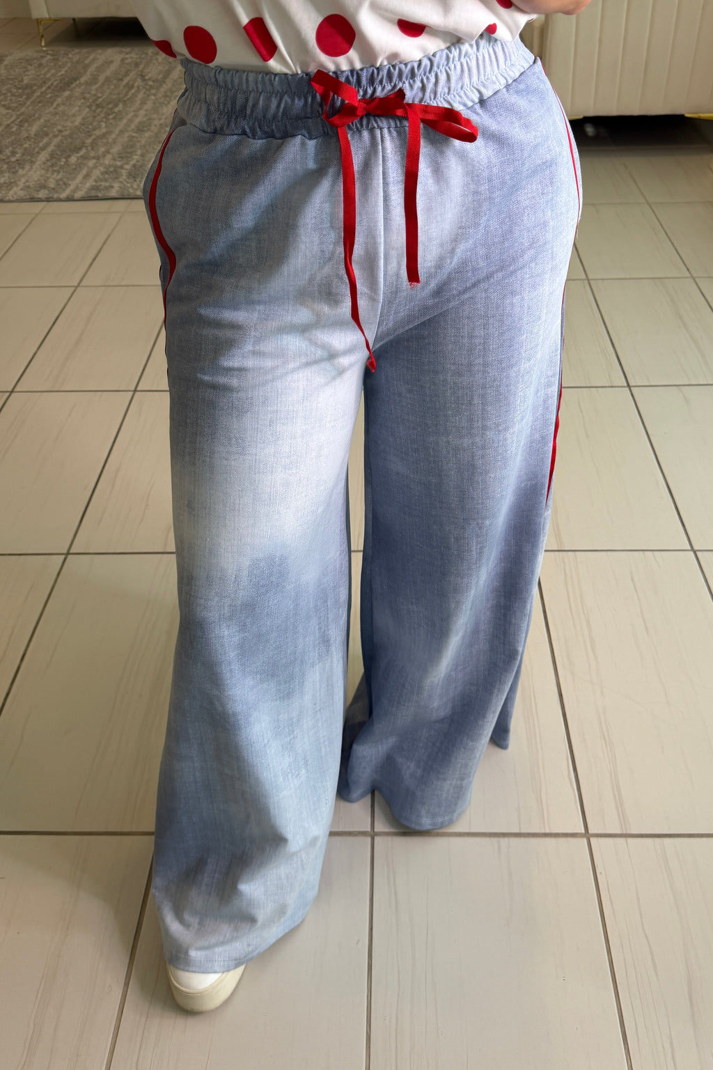 Red Stripes Flare Blue Pants
