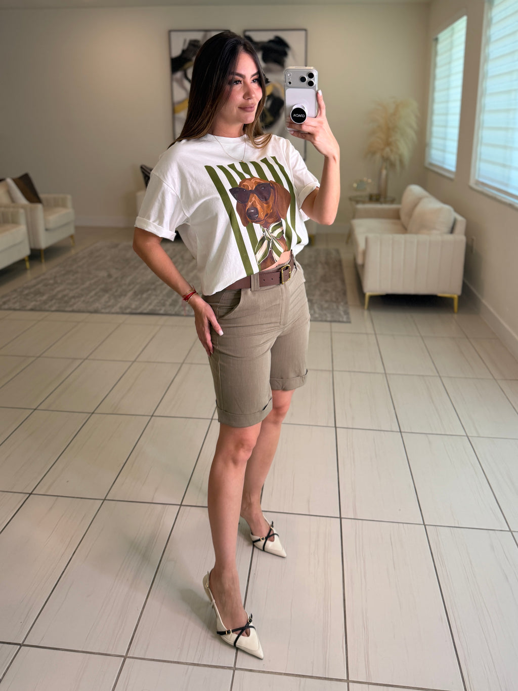 Chic Puppy Stripes White Tshirt