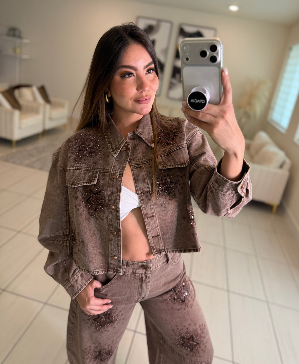 Stars Allure Brown Denim Pant Set
