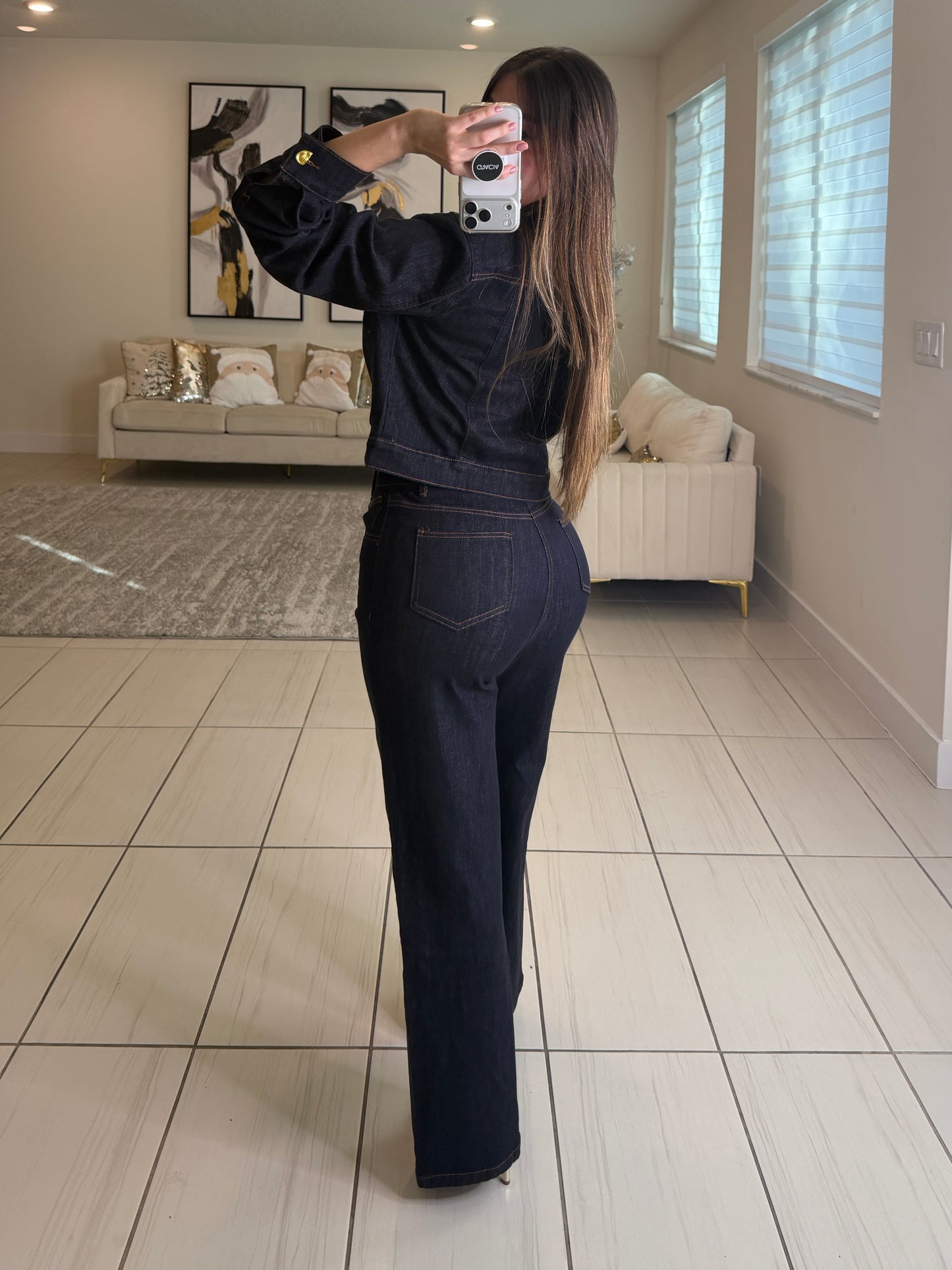 Luxe Gold Button Denim Pant Set