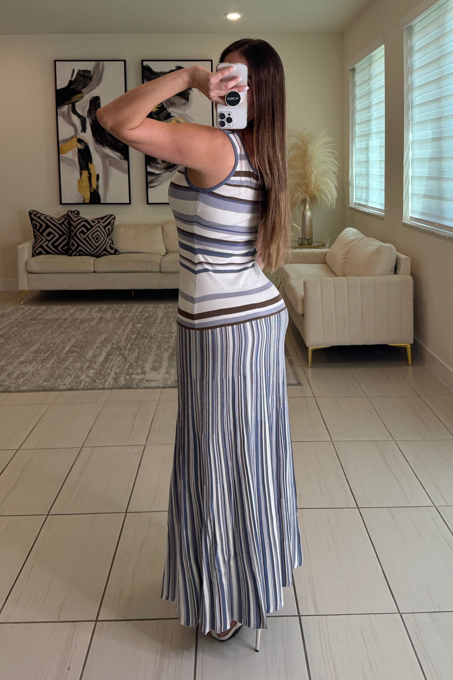 Linear Muse Stripes Blue Maxi Dress